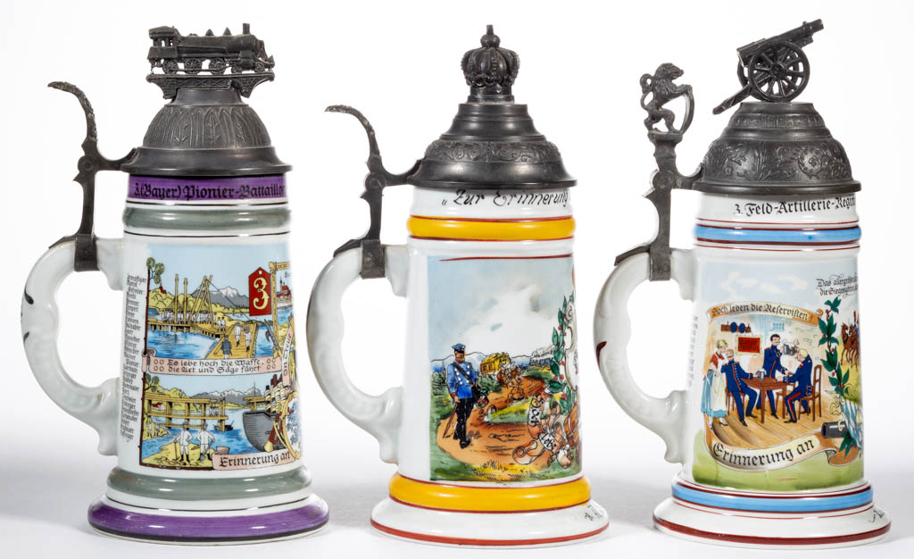 German Reproduction Regimental Occupational Porcelain Steins Lot Of Three Jeffrey S Evans Associates