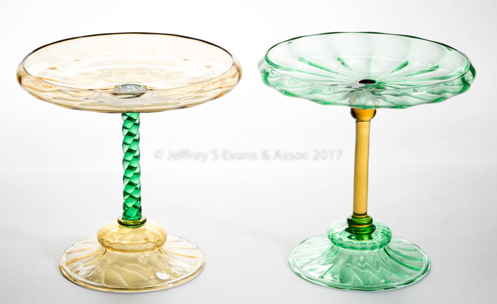 STEUBEN PANEL-OPTIC ART GLASS OPEN COMPOTES
