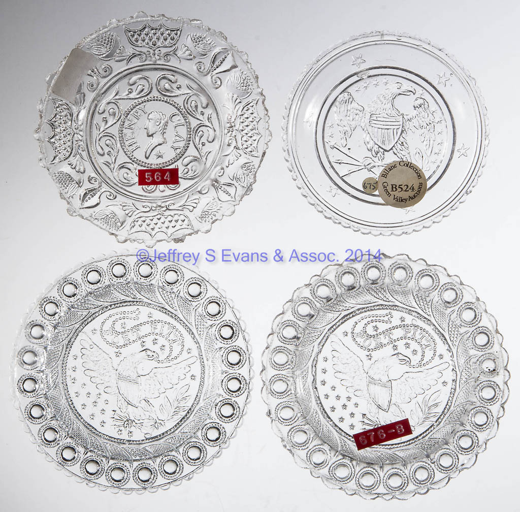 ASSORTED PRESSED GLASS CUP PLATES, LOT OF EIGHT Jeffrey S. Evans