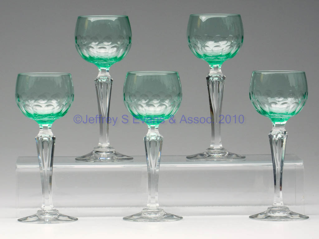 CUT GLASS WINE GLASSES, SET OF FIVE Jeffrey S. Evans & Associates