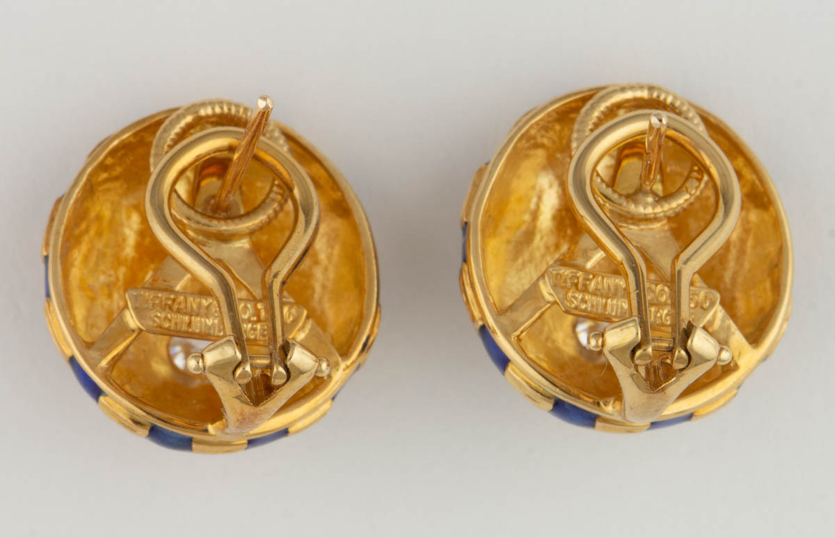 JEAN SCHLUMBERGER FOR TIFFANY & CO. 18K YELLOW GOLD, DIAMOND, AND ENAMEL “TAJ MAHAL” EARRINGS, PAIR