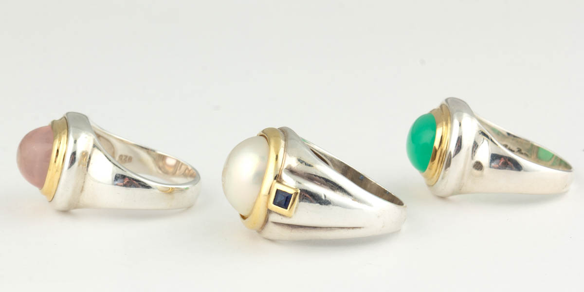 VINTAGE TIFFANY & CO. STERLING SILVER, 18K YELLOW GOLD, AND GEMSTONE RINGS, LOT OF THREE