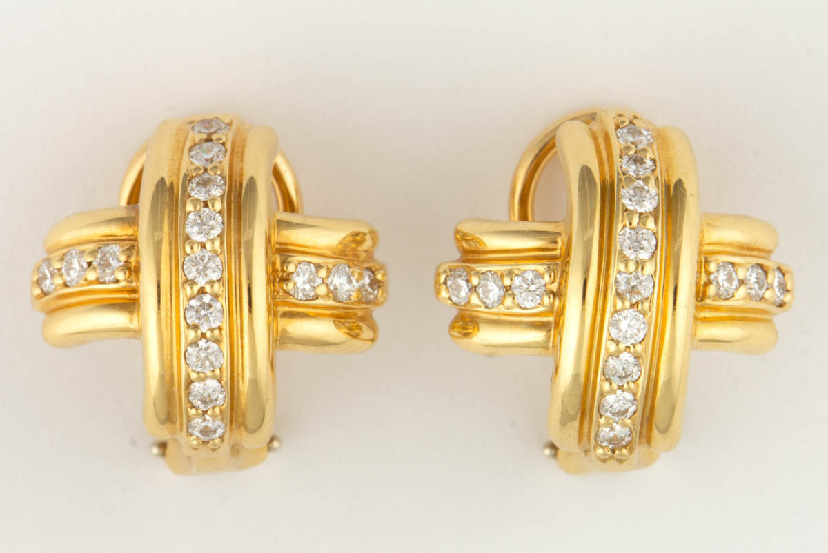 VINTAGE TIFFANY & CO. 18K GOLD AND DIAMOND EARRINGS, PAIR
