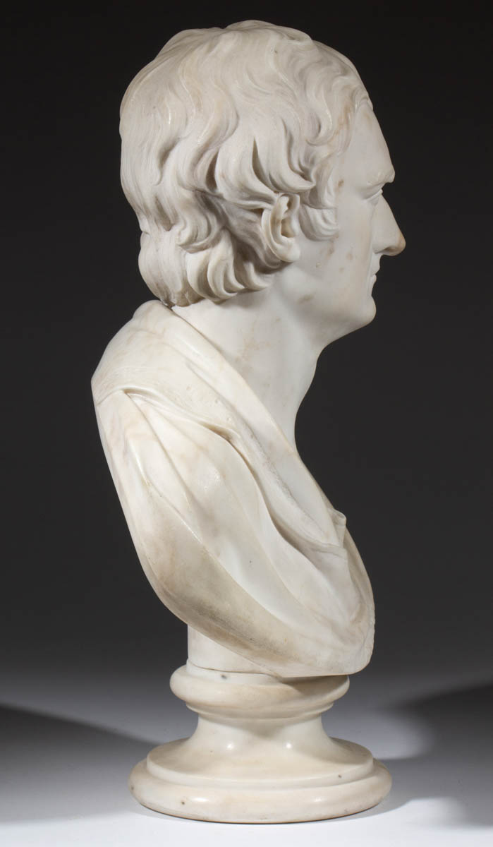 BRITISH OR CONTINENTAL SCHOOL (19TH CENTURY) CARVED MARBLE BUST OF A GENTLEMAN