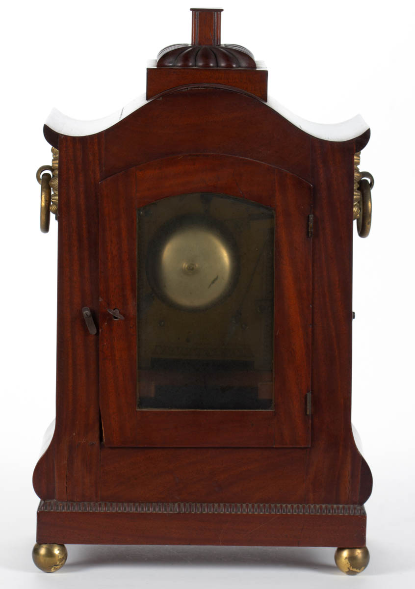 ENGLISH REGENCY MAHOGANY AND BRASS-INLAID BRACKET CLOCK