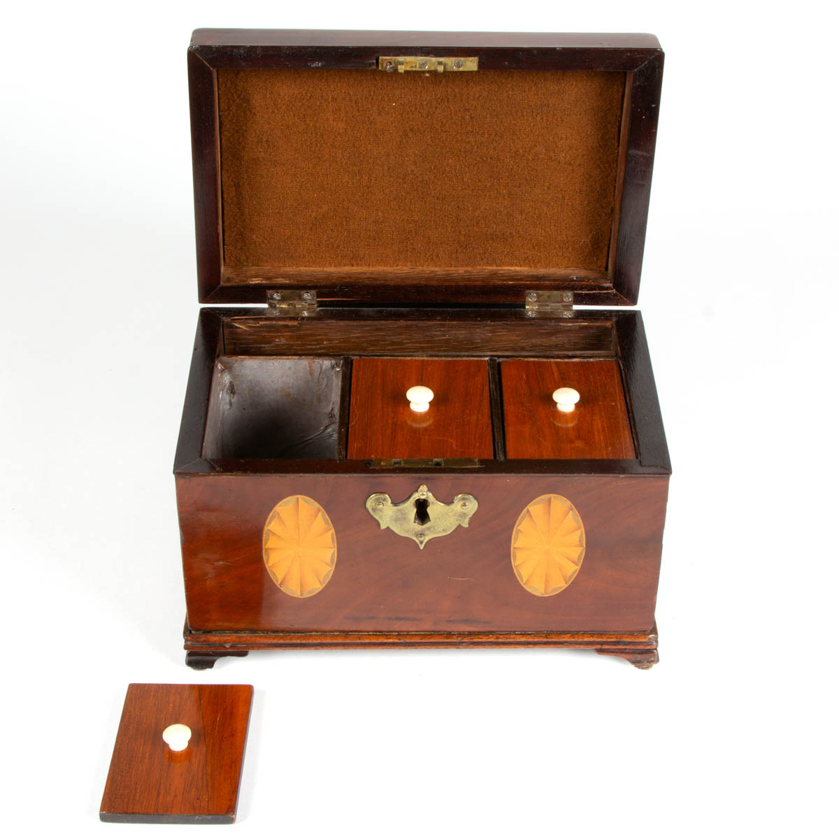 ENGLISH INLAID MAHOGANY TEA CADDIES, LOT OF TWO