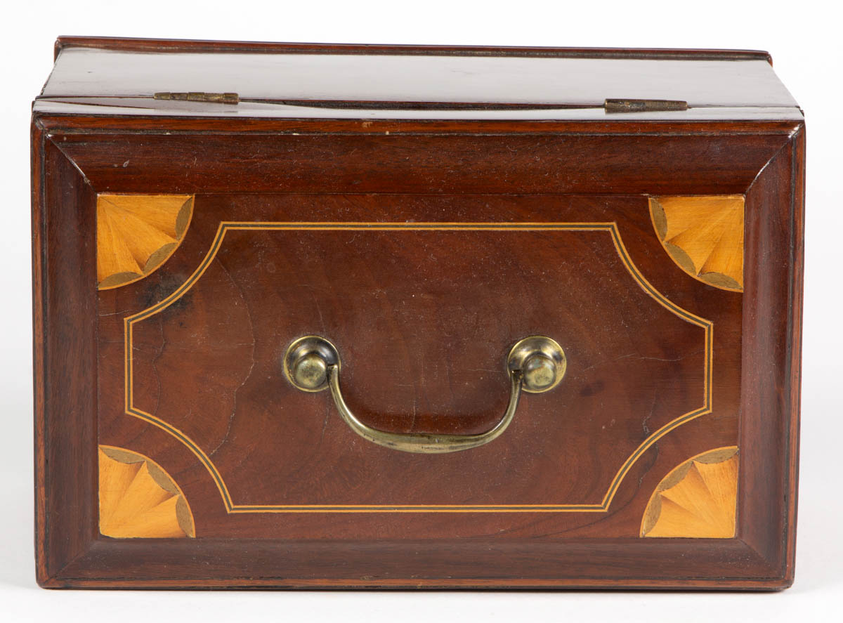 ENGLISH INLAID MAHOGANY TEA CADDIES, LOT OF TWO