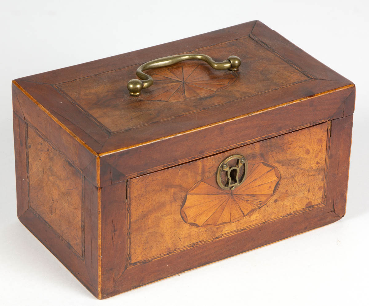 ENGLISH INLAID MAHOGANY TEA CADDIES, LOT OF TWO
