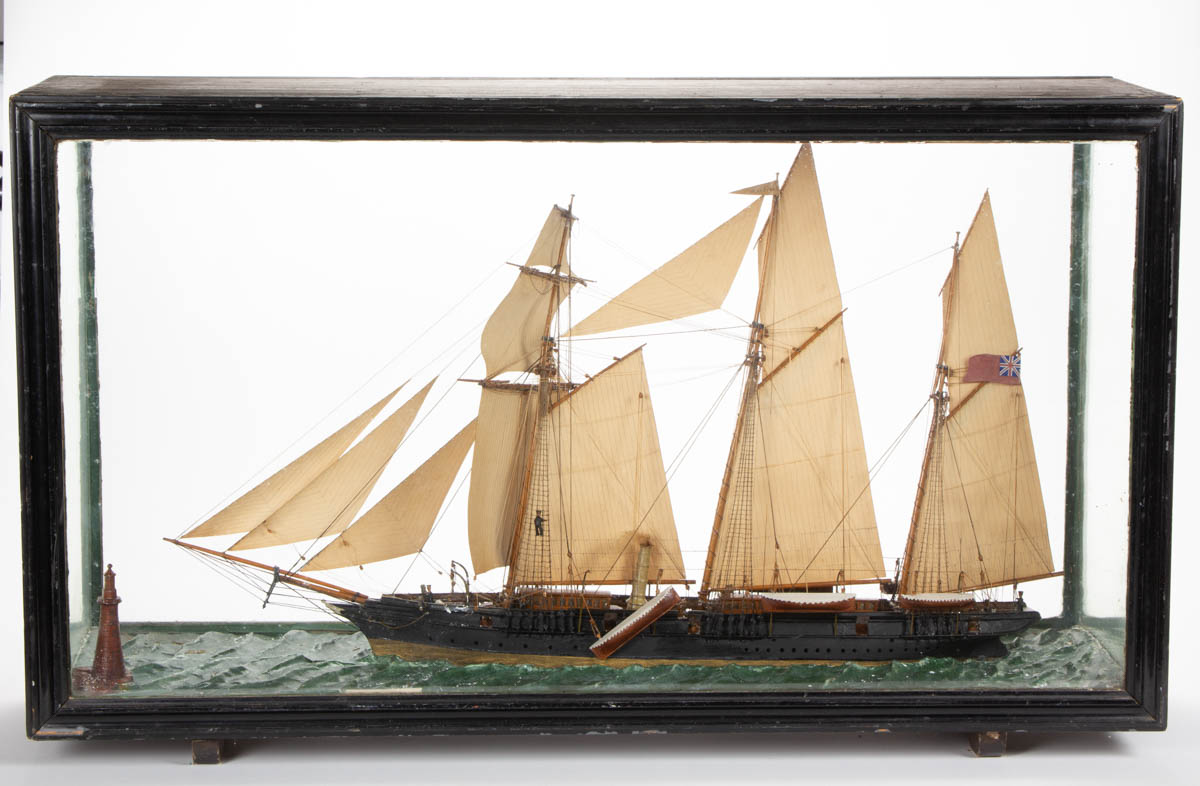 CARVED AND PAINTED SQUARE-RIGGER SHP MODEL