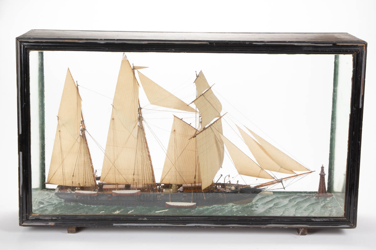 CARVED AND PAINTED SQUARE-RIGGER SHP MODEL