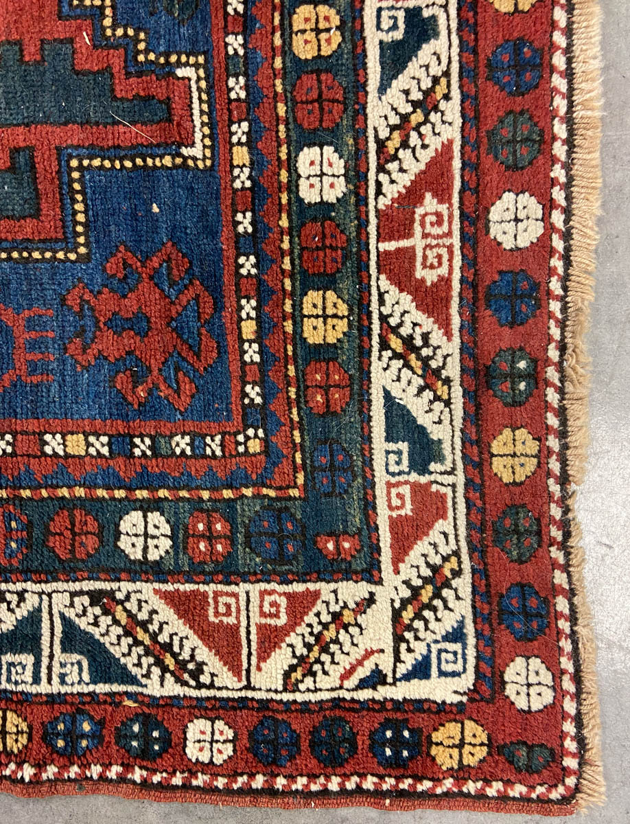 ANTIQUE CAUCASIAN LESGHI TRIBAL SCATTER RUG