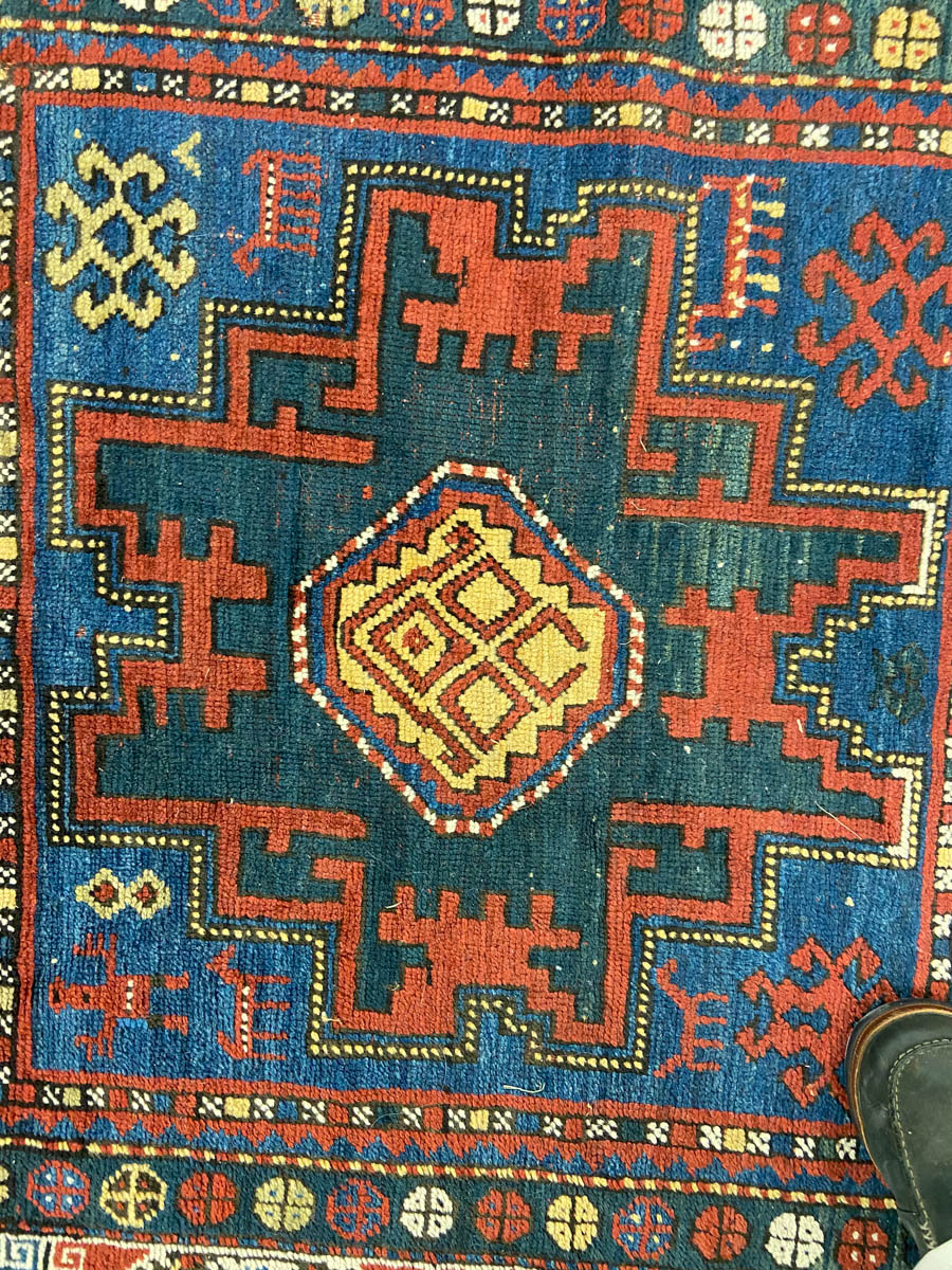 ANTIQUE CAUCASIAN LESGHI TRIBAL SCATTER RUG