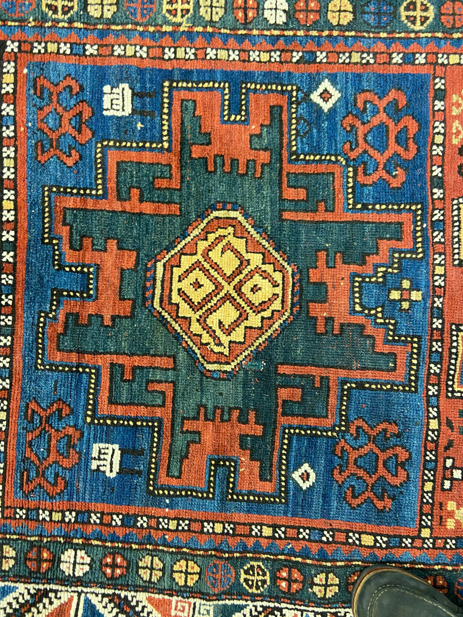 ANTIQUE CAUCASIAN LESGHI TRIBAL SCATTER RUG