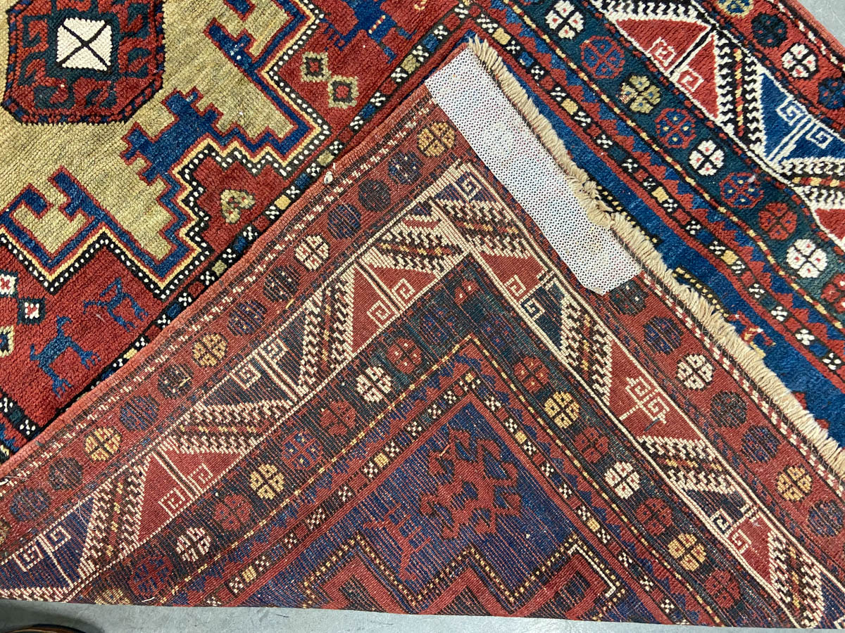 ANTIQUE CAUCASIAN LESGHI TRIBAL SCATTER RUG