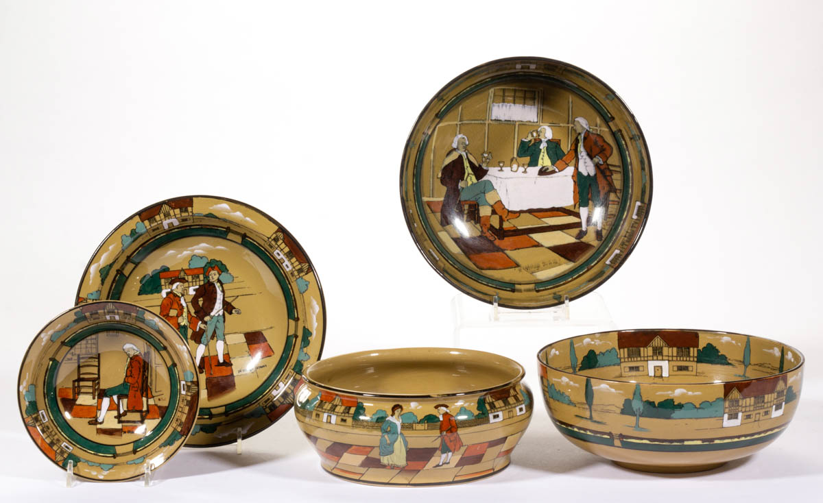 AMERICAN BUFFALO POTTERY DELDARE "YE OLDEN DAYS" CERAMIC BOWLS, LOT OF